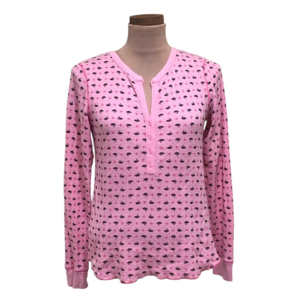 Y2K Jenni by Jennifer Moore Henley Top Size Medium Pink Bunny